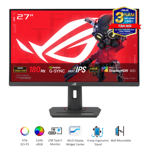 ASUS ROG Strix XG27ACS Gaming Monitor - 27 inch, 2K (2560x1440), IPS, 180Hz, 1ms GTG, ELMB, G-Sync compatible, FreeSync, DisplayHDR™ 400, Tripod socket