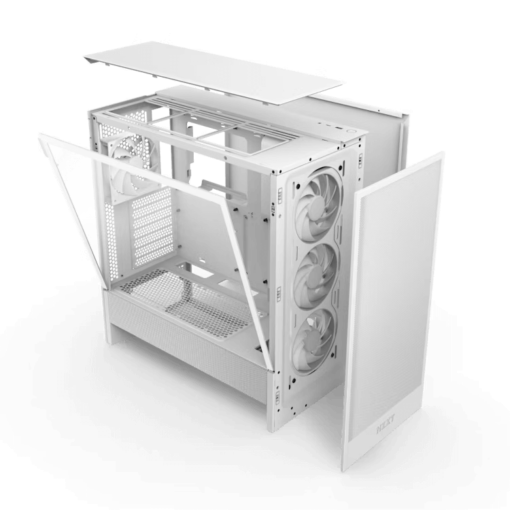 NZXT H5 Flow RGB Matte White (2024) Compact Mid-Tower ATX Airflow Case - All White, 1x F360 RGB Core Fan, 1x F120Q Fan