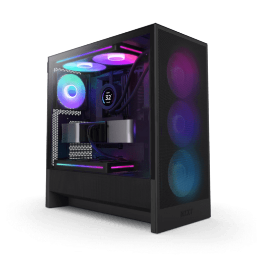 NZXT H5 Flow RGB Matte Black (2024) Compact Mid-Tower ATX Airflow Case - All Black, 1x F360 RGB Core Fan, 1x F120Q Fan