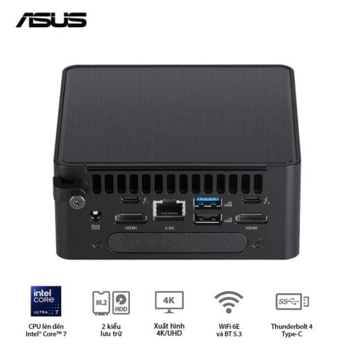 ASUS NUC 14 PRO Tall Full System Mini PC (RNUC14RVHU700000I) - Intel Core Ultra 7-155H, 2x NVMe, 2xNVMe, SATA, 2x HDMI 2.1, 2x Thunderbolt, VESA MOUNT