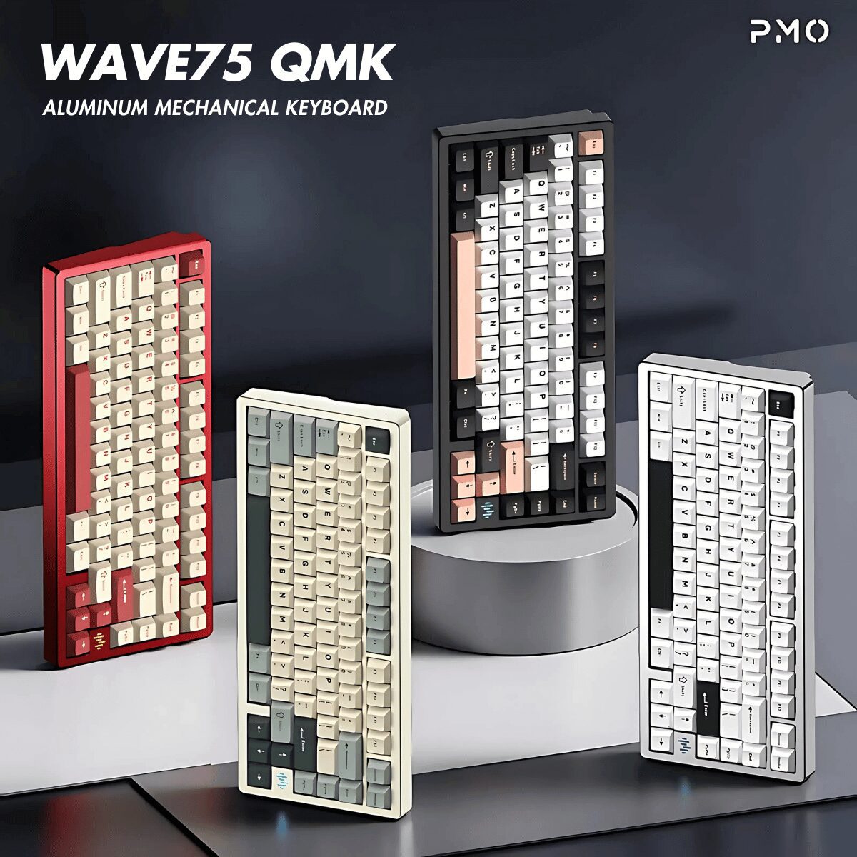 PMO WAVE75 Pro QMK Aluminum Mechanical Keyboard - 75%, 3-mode, FR4, Snow (Kailh), 8000mAh, PVD stainless steel weight 24 1 2 new Copy