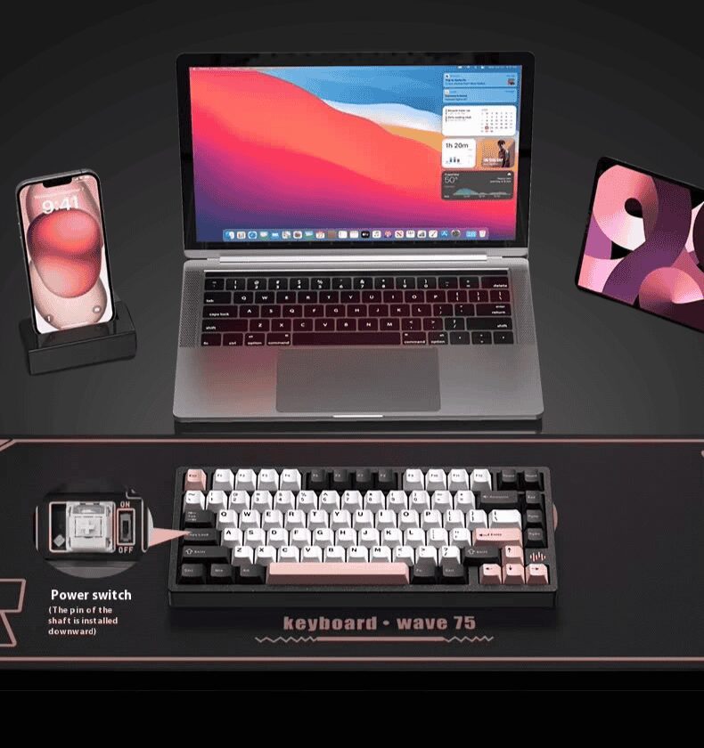 PMO WAVE75 Pro QMK Aluminum Mechanical Keyboard - 75%, 3-mode, FR4, Snow (Kailh), 8000mAh, PVD stainless steel weight 57 16 1