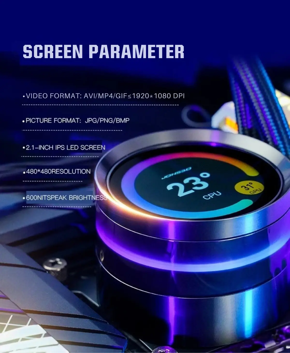JONSBO TF2-360SC (WI) White AIO Liquid Cooling - 2.1 inches IPS LCD Screen, 360mm radiator, 3x120mm ARGB Fans 33 5 1