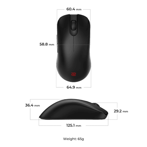 ZOWIE FK2-DW Wireless Ergonomic Gaming - 65g, Matte Black, M Size (125.1 x 64.9 x 36.4 mm)