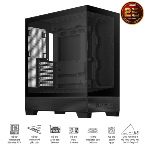 ASUS A31 Black ATX Mid-Tower Case - BTF Hidden Connectors, 8° Angled Base, Dual-Sided Tempered Glass