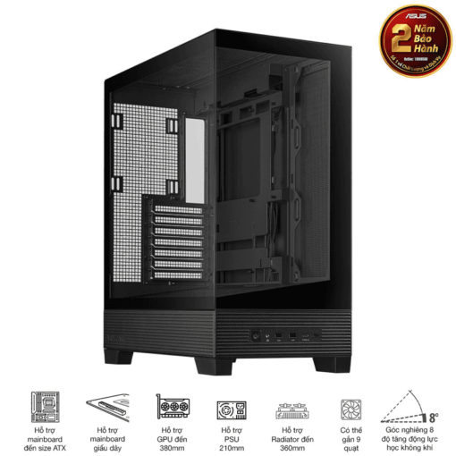 ASUS A31 Black ATX Mid-Tower Case - BTF Hidden Connectors, 8° Angled Base, Dual-Sided Tempered Glass