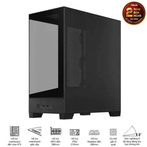 ASUS A31 Black ATX Mid-Tower Case - BTF Hidden Connectors, 8° Angled Base, Dual-Sided Tempered Glass