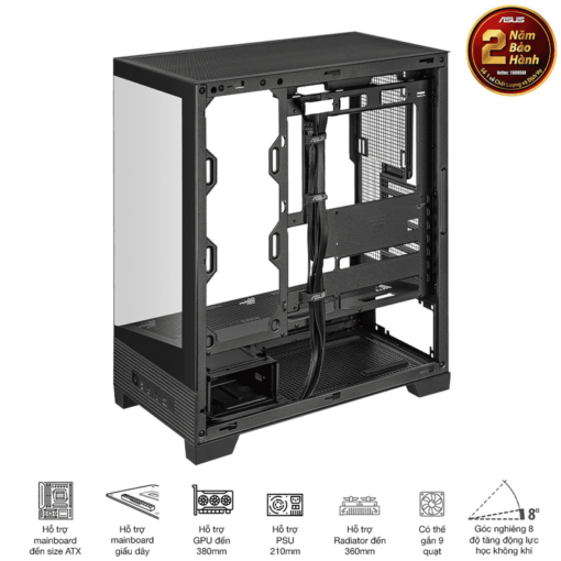 ASUS A31 Black ATX Mid-Tower Case - BTF Hidden Connectors, 8° Angled Base, Dual-Sided Tempered Glass