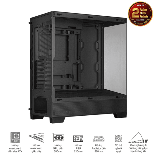 ASUS A31 Black ATX Mid-Tower Case - BTF Hidden Connectors, 8° Angled Base, Dual-Sided Tempered Glass