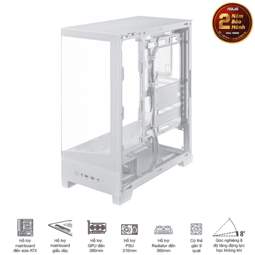 ASUS A31 White ATX Mid-Tower Case - BTF Hidden Connectors, 8° Angled Base, Dual-Sided Tempered Glass