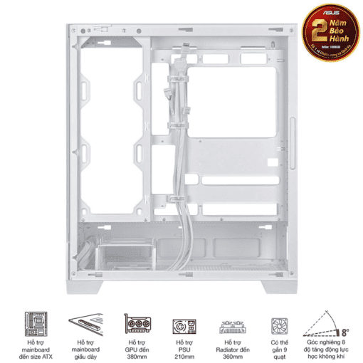 ASUS A31 White ATX Mid-Tower Case - BTF Hidden Connectors, 8° Angled Base, Dual-Sided Tempered Glass