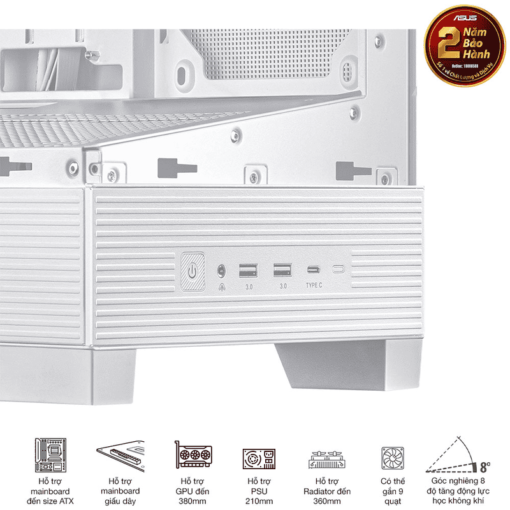 ASUS A31 White ATX Mid-Tower Case - BTF Hidden Connectors, 8° Angled Base, Dual-Sided Tempered Glass