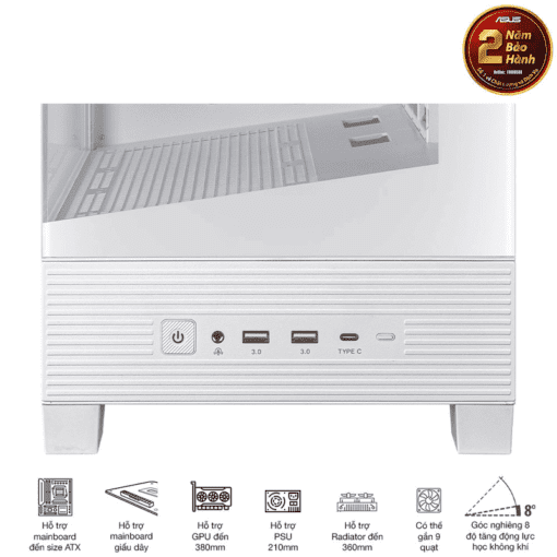 ASUS A31 White ATX Mid-Tower Case - BTF Hidden Connectors, 8° Angled Base, Dual-Sided Tempered Glass