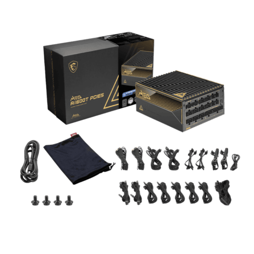 MSI MEG Ai1600T ATX 3.1 PCIE 5.1 PSU - 1600W, 80 plus Titanium, full-modular, Dual 12V-2x6 Cable