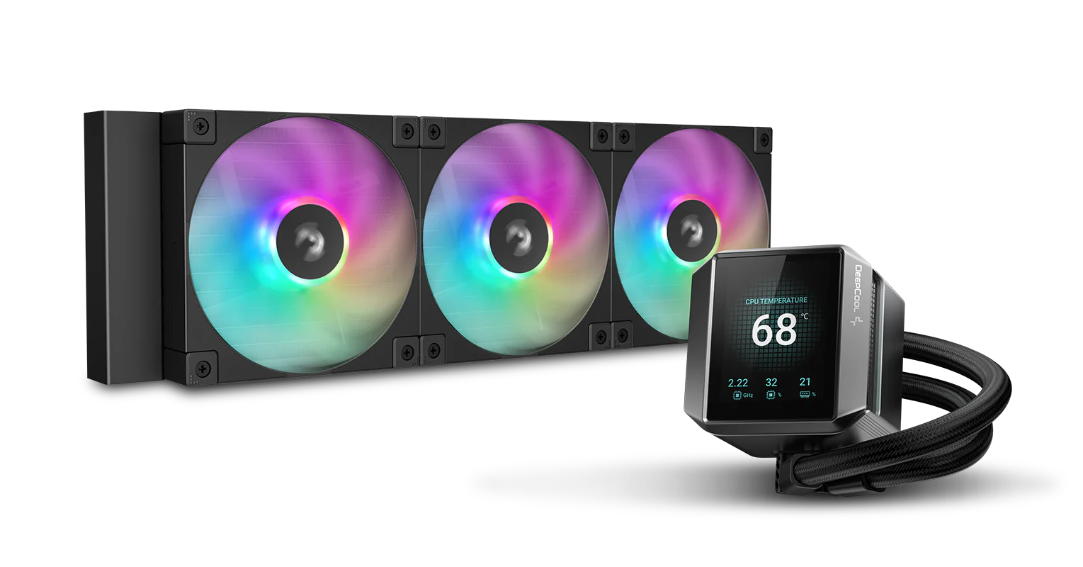 DeepCool MYSTIQUE 360 ARGB AIO Liquid CPU Cooler - Black, 360mm Radiator, 5th Gen Pump 3400RPM AIO 2.8" 640x480 TFT LCD Screen, Anti-Leak Tech, FD12 ARGB Fans 14 01 2