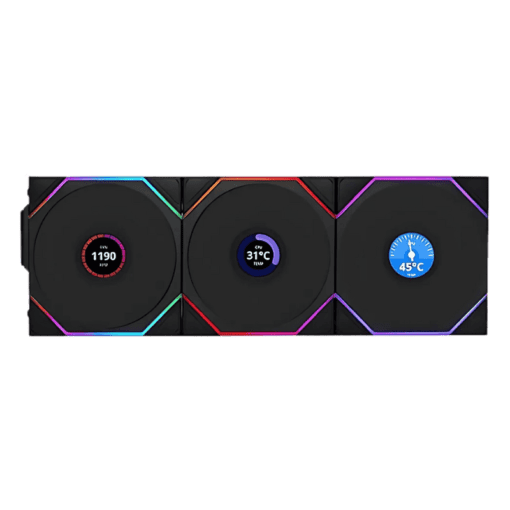 Lian Li UNI FAN TL120 LCD Wireless Reverse Blade Triple Black Fan (12RTLLCD1W3B) - 3x 120mm fans, 2.4 GHz Wireless Signal for RGB & Fan Control