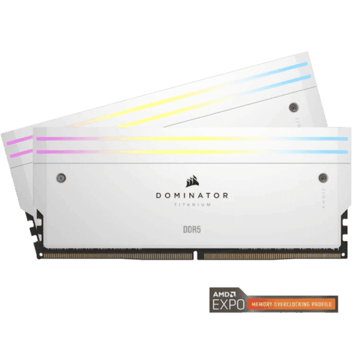 CORSAIR Dominator Titanium RGB 32GB (AMD Expo) Memory Kit – White, 32GB (2x16GB) 6000MHz CL30 (CMP32GX5M2B6000Z30W)