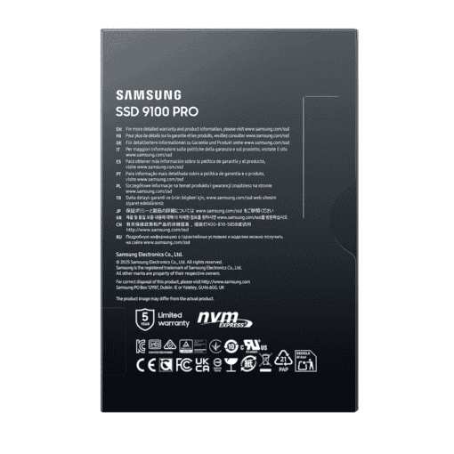 Samsung 9100 Pro 4TB (MZ-VAP4T0BW) SSD - PCIe® 5.0 x4, NVMe™ 2.0 interface, M.2 (2280) form factor, 14800 MB/s read, 13400 MB/s write