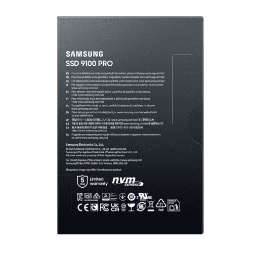 Samsung 9100 Pro 1TB (MZ-VAP1T0BW) SSD - PCIe® 5.0 x4, NVMe™ 2.0 interface, M.2 (2280) form factor, 14700 MB/s read, 13300 MB/s write