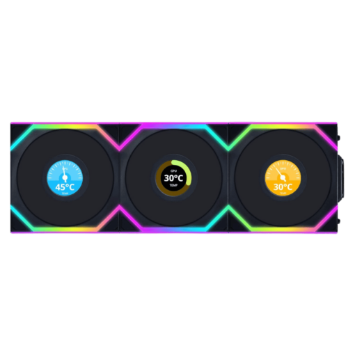 Lian Li UNI FAN SL Wireless LCD 120 Reverse Blade Triple Black Fan (12RSLLCD1W3B) - 3x 120mm fans, 1.6" LCD Display, 2.4 GHz Wireless Signal for RGB & Fan Control