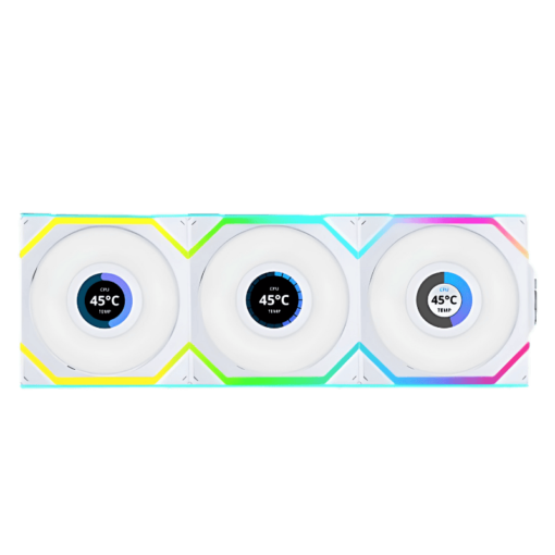 Lian Li UNI FAN SL Wireless LCD 120 Triple White Fan (12SLLCD1W3W) - 3x 120mm fans, 1.6" LCD Display, 2.4 GHz Wireless Signal for RGB & Fan Control