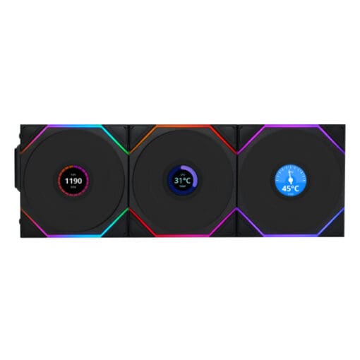 Lian Li UNI FAN TL120 LCD Wireless Reverse Blade Triple Black Fan (12RTLLCD1W3B) - 3x 120mm fans, 2.4 GHz Wireless Signal for RGB & Fan Control