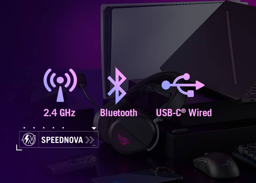 ASUS ROG Pelta Black Wireless Gaming Headset - Tri-mode connectivity, AuraSync, 309g, 50mm Titanium Drivers 30 8