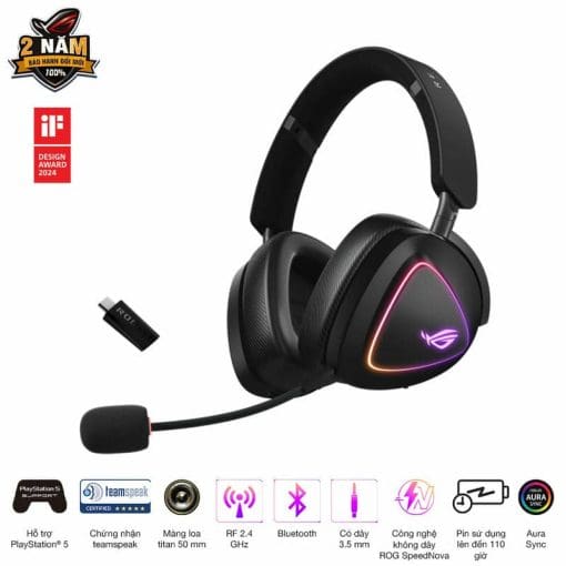 ASUS ROG Delta II Black Wireless Gaming - 50mm Titanium Drivers, Bluetooth + 2.4 GHz + 3.5 mm