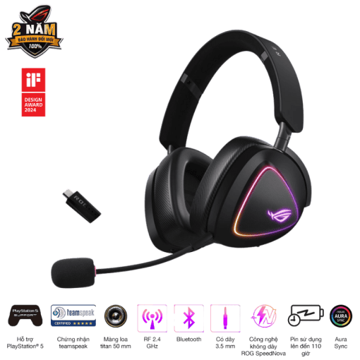 ASUS ROG Delta II Black Wireless Gaming - 50mm Titanium Drivers, Bluetooth + 2.4 GHz + 3.5 mm