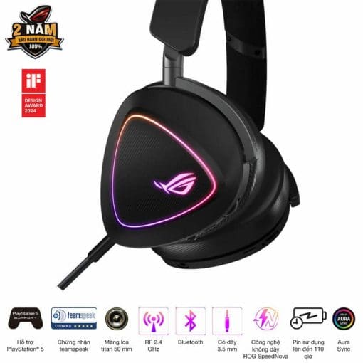 ASUS ROG Delta II Black Wireless Gaming - 50mm Titanium Drivers, Bluetooth + 2.4 GHz + 3.5 mm