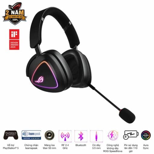 ASUS ROG Delta II Black Wireless Gaming - 50mm Titanium Drivers, Bluetooth + 2.4 GHz + 3.5 mm