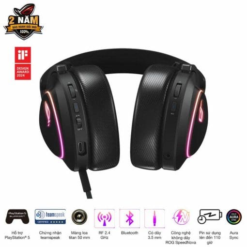 ASUS ROG Delta II Black Wireless Gaming - 50mm Titanium Drivers, Bluetooth + 2.4 GHz + 3.5 mm