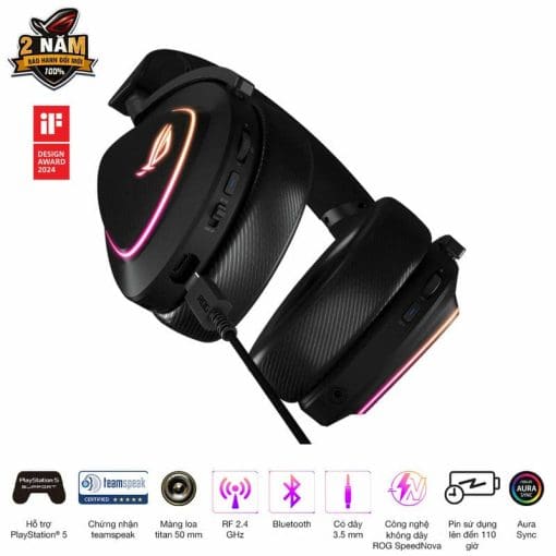 ASUS ROG Delta II Black Wireless Gaming - 50mm Titanium Drivers, Bluetooth + 2.4 GHz + 3.5 mm