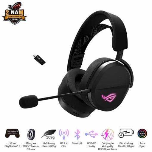 ASUS ROG Pelta Black Wireless Gaming Headset - Tri-mode connectivity, AuraSync, 309g, 50mm Titanium Drivers