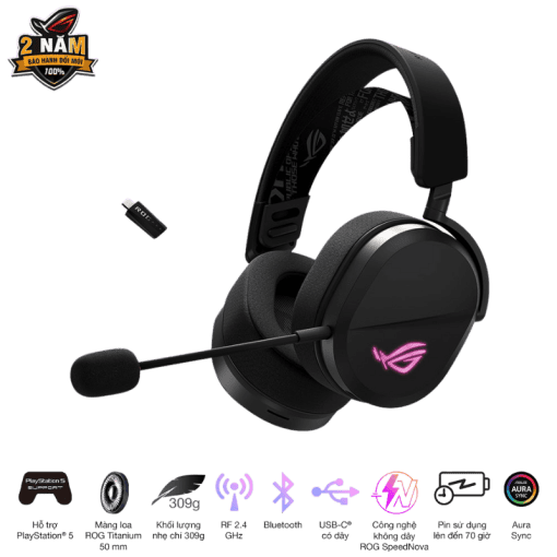 ASUS ROG Pelta Black Wireless Gaming Headset - Tri-mode connectivity, AuraSync, 309g, 50mm Titanium Drivers