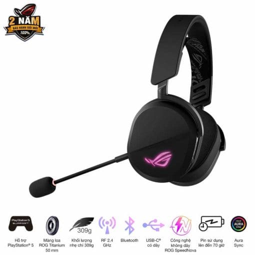 ASUS ROG Pelta Black Wireless Gaming Headset - Tri-mode connectivity, AuraSync, 309g, 50mm Titanium Drivers