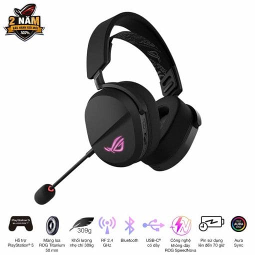 ASUS ROG Pelta Black Wireless Gaming Headset - Tri-mode connectivity, AuraSync, 309g, 50mm Titanium Drivers