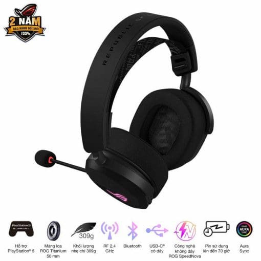 ASUS ROG Pelta Black Wireless Gaming Headset - Tri-mode connectivity, AuraSync, 309g, 50mm Titanium Drivers