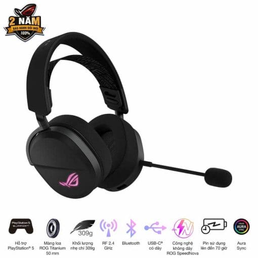 ASUS ROG Pelta Black Wireless Gaming Headset - Tri-mode connectivity, AuraSync, 309g, 50mm Titanium Drivers