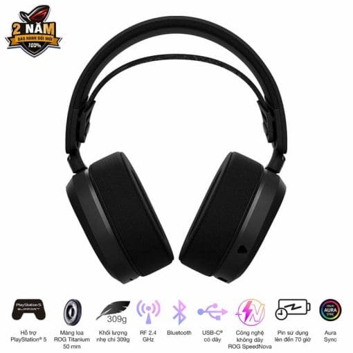 ASUS ROG Pelta Black Wireless Gaming Headset - Tri-mode connectivity, AuraSync, 309g, 50mm Titanium Drivers