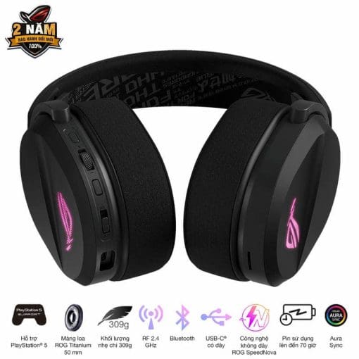 ASUS ROG Pelta Black Wireless Gaming Headset - Tri-mode connectivity, AuraSync, 309g, 50mm Titanium Drivers