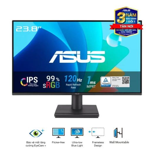 ASUS VA249HG Eye Care Monitor - 24 inch, IPS, FHD (1920x1080) Frameless, 99% sRGB, 120Hz, 1ms MPRT, HDMI + VGA