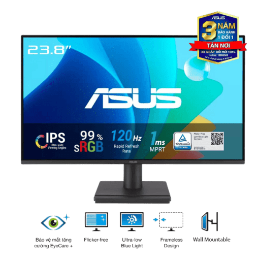 ASUS VA249HG Eye Care Monitor - 24 inch, IPS, FHD (1920x1080) Frameless, 99% sRGB, 120Hz, 1ms MPRT, HDMI + VGA