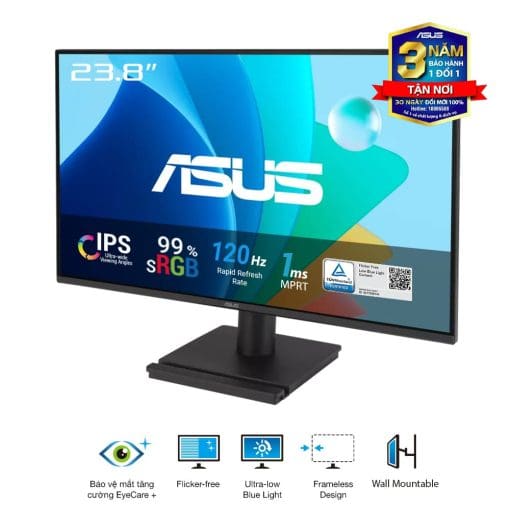 ASUS VA249HG Eye Care Monitor - 24 inch, IPS, FHD (1920x1080) Frameless, 99% sRGB, 120Hz, 1ms MPRT, HDMI + VGA