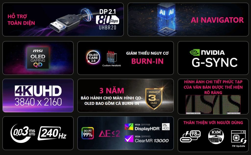 MSI MPG 322URX QD-OLED Gaming Monitor - 31.5 inch, 16:9 UHD (3840x2160) 240Hz 0.03ms 20 feature