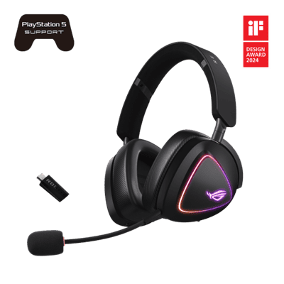 ASUS ROG Delta II Black Wireless Gaming - 50mm Titanium Drivers, Bluetooth + 2.4 GHz + 3.5 mm 12