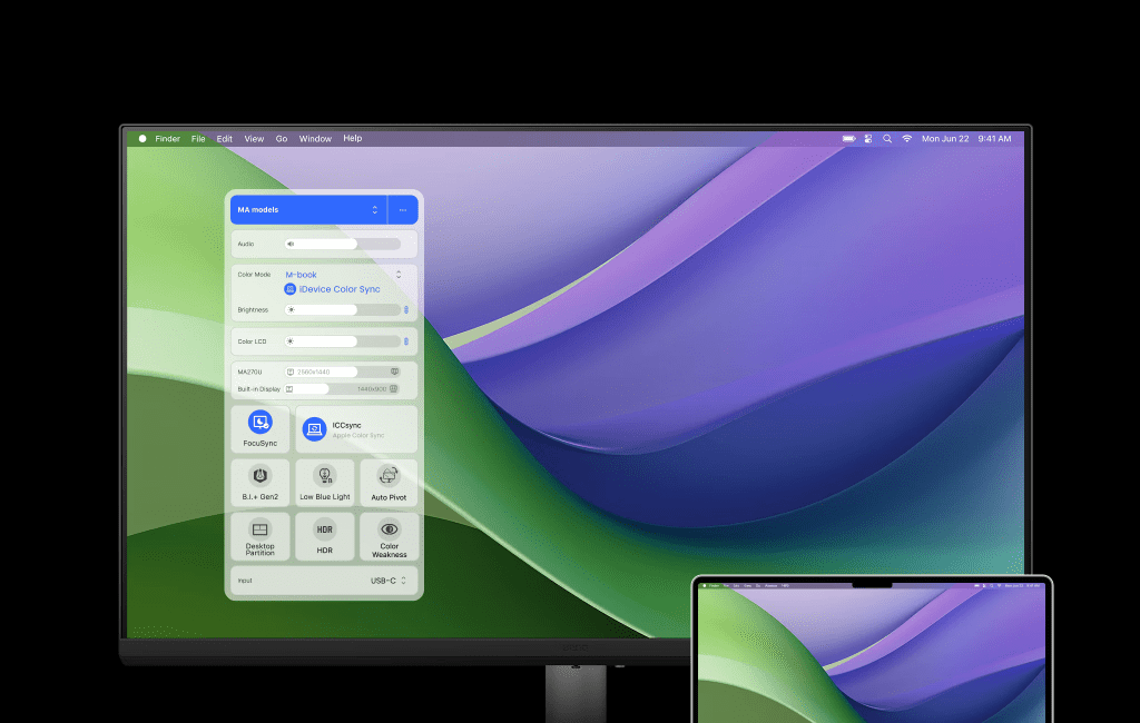 BenQ MA270U for MAC Monitor - 27 inch, 4K UHD (3840x2160), HDR10, VESA DisplayHDR 400, IPS 60Hz, Dual USB-C, 90W Power Delivery 23 04 get it done with display pilot 2 m v3