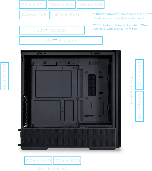 LANCOOL 207 Digital Black Case - 6.5" LCD Screen, 2x140mm PWM front, 2x120mm PWM bottom fans pre-Installed 57 207 dig 015 600x674 1