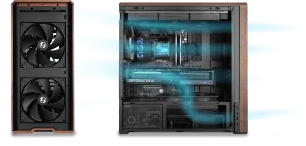 Lian Li LANCOOL 217 Black Case - 170mm ARGB front fans, wood panels, USB Type-C Port, Tempered Glass Side Panel 33 217 09 600x287 1