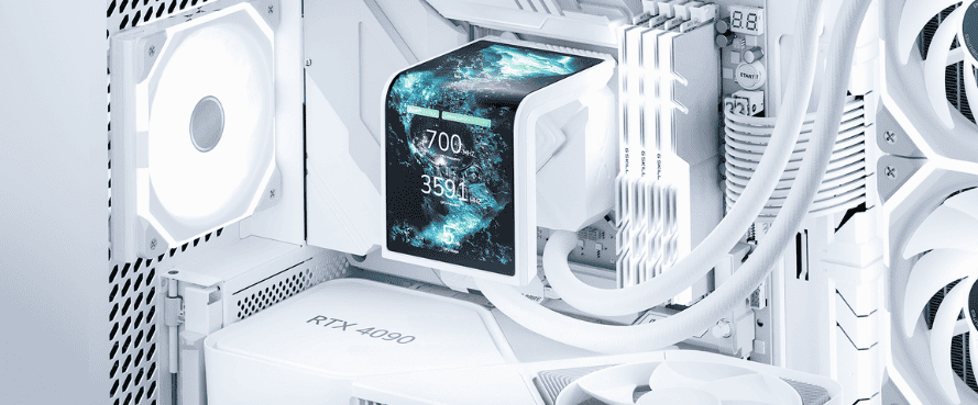 TRYX PANORAMA SE ARGB 360 WHITE AIO Liquid CPU Cooler - 6.5inch curved screen, 360mm radiator, Asetek Adela pump, 3x ARGB Gen2 Fans 50 3 2 SE360WH